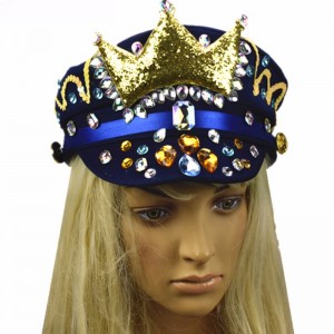 Ny safirblå krona Lyjenny hatt Brazilian Carnival diamant hattar sequined hatt specialtillverkad grossist