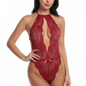 Sexig underkläder för kvinnor Teddy One Piece Lace Babydoll Bodysuit Rose-team