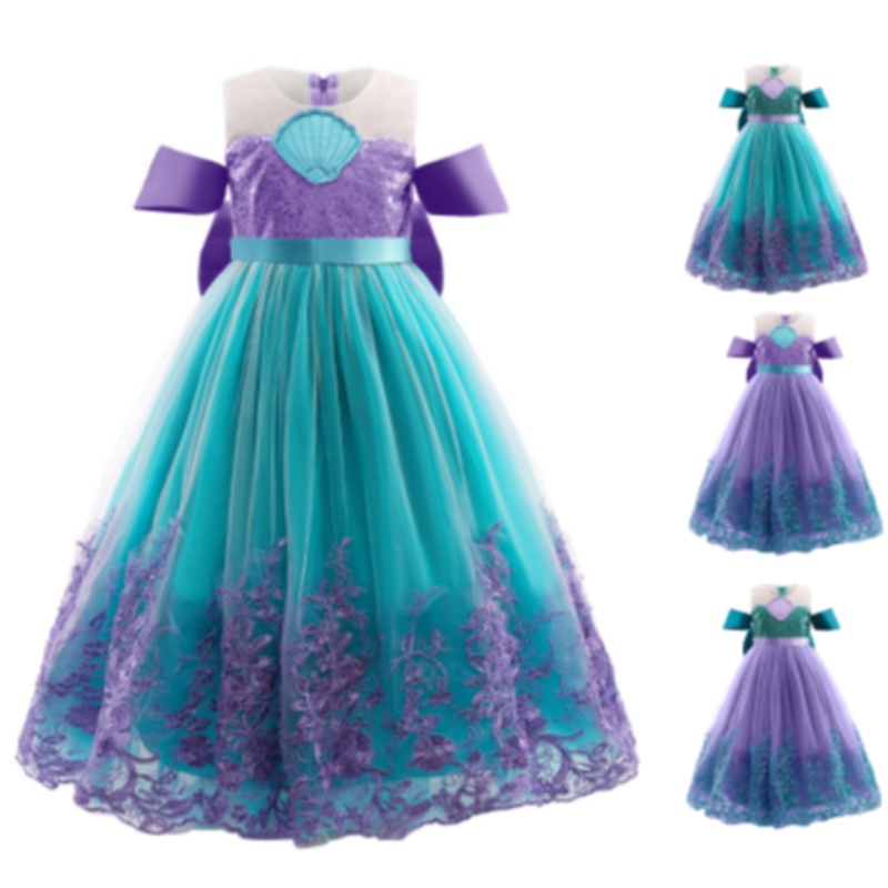 Sjöjungfru prinsessan flicka klänning barn halloween cosplay kostymer baby flicka lila klänning barn födelsedagsfestkläder tutu klänning