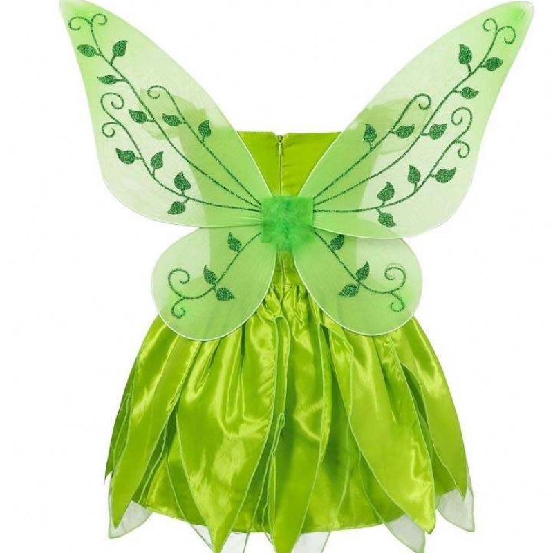 Småbarn Kid Halloween Cosplay födelsedagskläder Set Dancing Butterfly Green Fairy Wing Tinker Bell Dress 2-10T HCTB-001