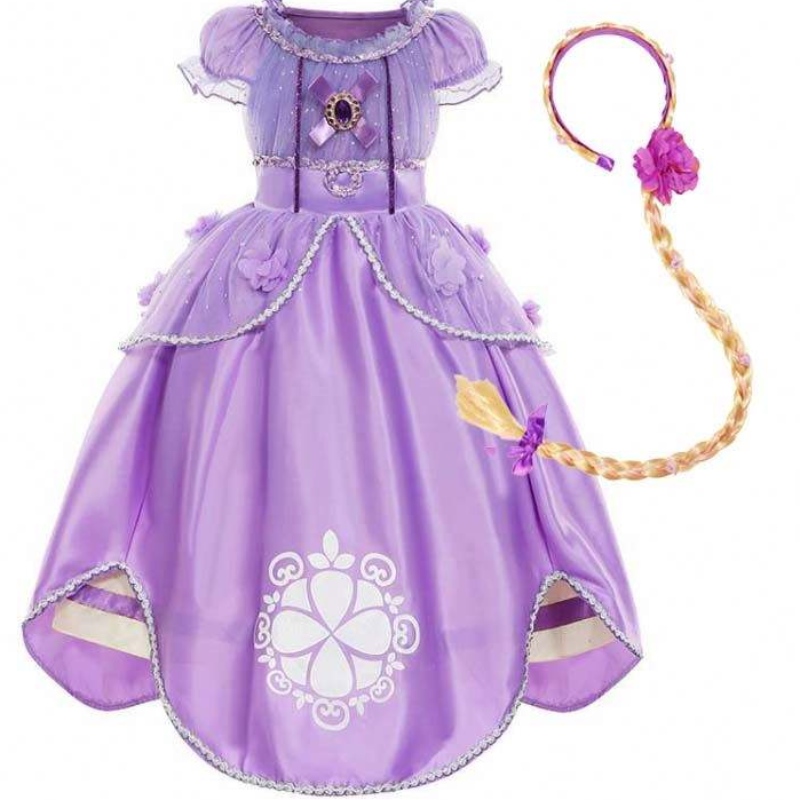 Halloween Party Dress Up Puff Sleeve Floral Tulle Ball Gown Princess Sofia Den första klänningen för Baby Girls HCRS-00