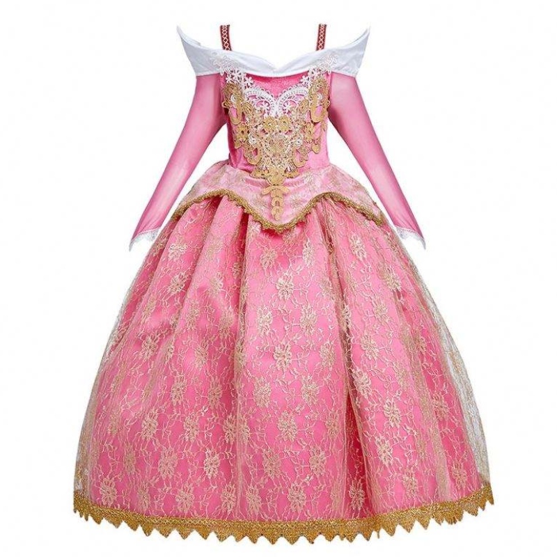 Flicka fancy Deluxe Sleeping Beauty Halloween Princess Costume Party Aurora klä upp barnen röd skiktad julpageantbollklänning