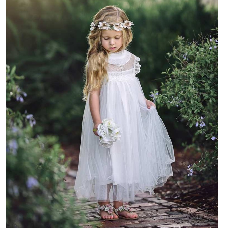Spets småbarn baby flickor klänningar 2-10 prinsessan tutu tyll party brudmaid bröllop blommor flickor klänning