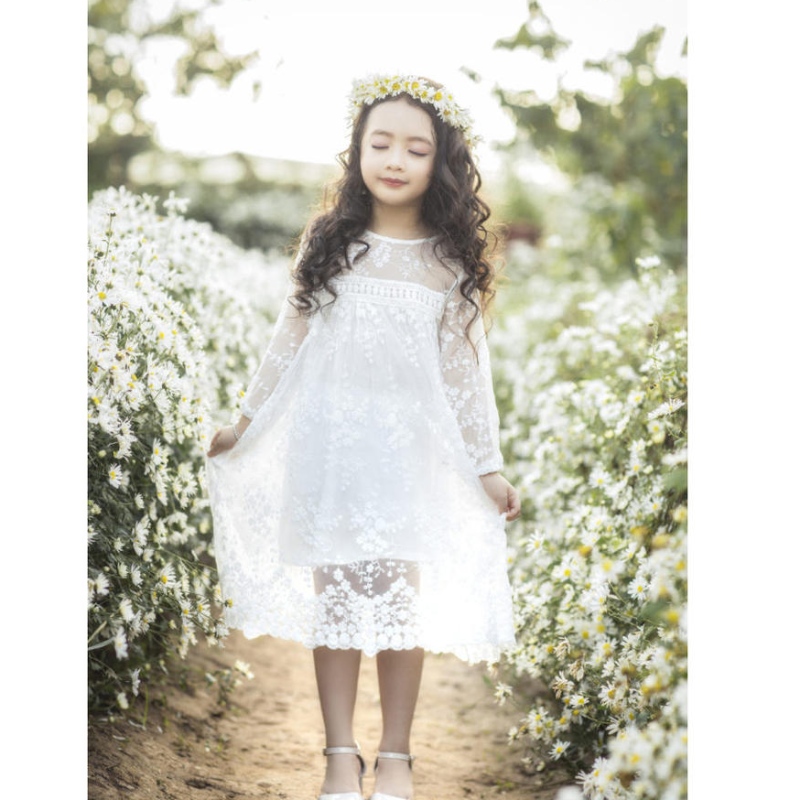 Vita klänningar för barn barn bröllop brudtärna spetsklänning fest kväll klänning 3 6 14 år för blomma flickor