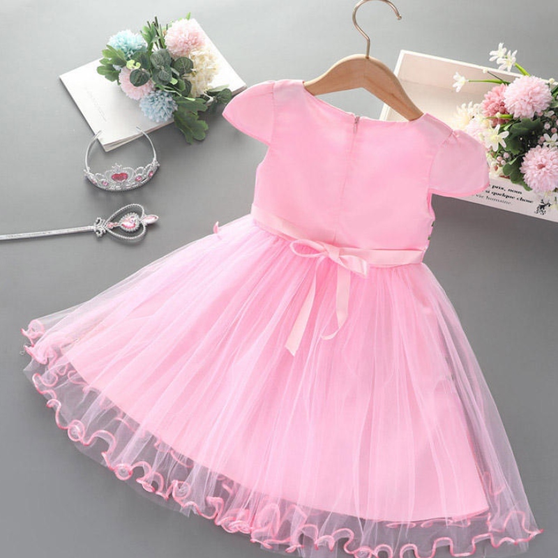 2-8y flickor klänning sommarenny kort ärm prinsessa alsa mesh tutu kjol barns födelsedagsfest cosplay klänning