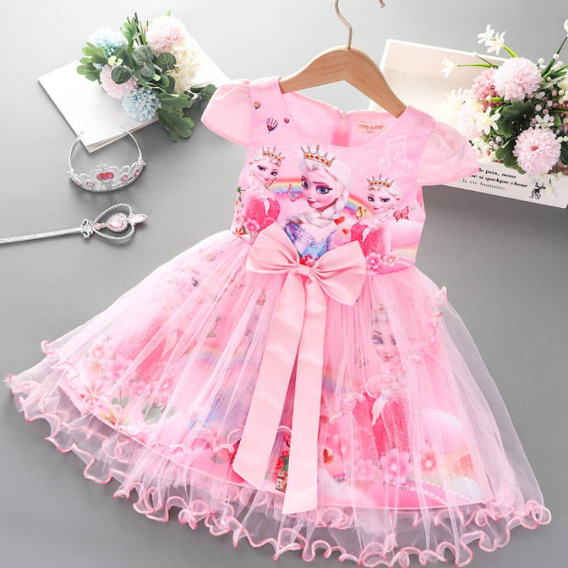 2-8y flickor klänning sommarenny kort ärm prinsessa alsa mesh tutu kjol barns födelsedagsfest cosplay klänning
