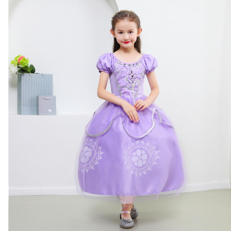 Prinsessan sofia klänning för tjej barn cosplay puff hylsa lager klänningar barnfest födelsedag bröllop boll klänning snygga kostymer