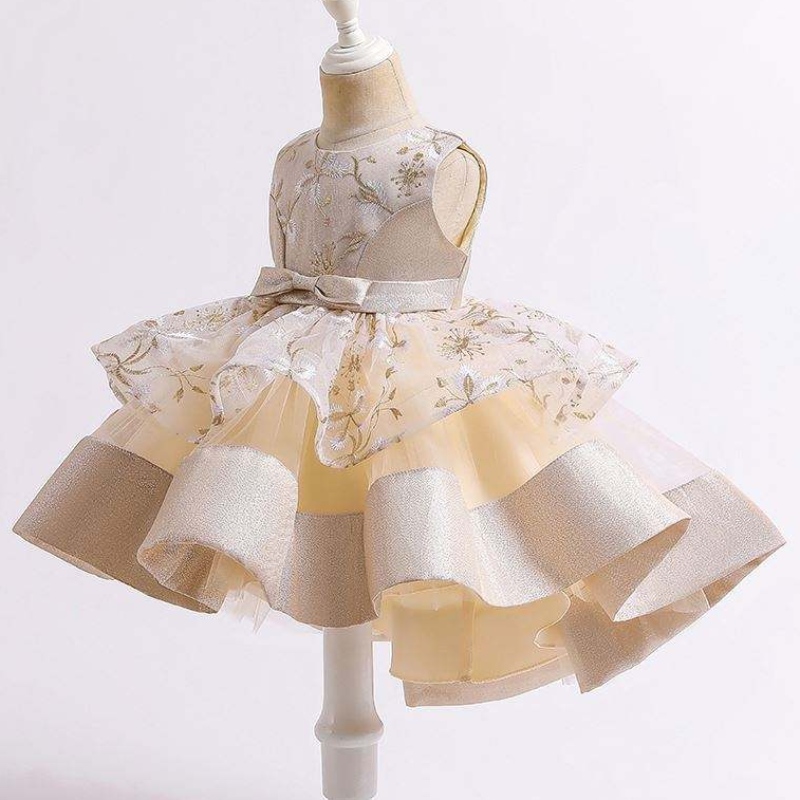 Baige 2021summer Children \\\\ \'s släpande prinsessklänning Multi-Layer Mesh Kids Wedding Cake Ball Gown L5251