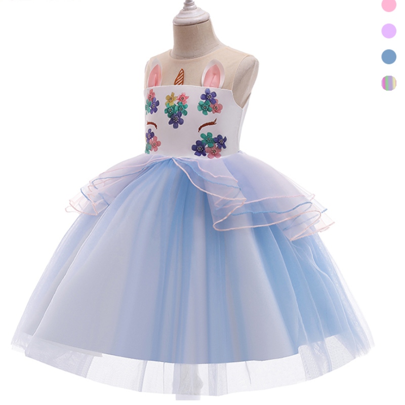 Fancy Colorful Rainbow Pink Halter Tutu barn barn barn unicorn klänningar flickor enhörning prinsessan klänning i 3-11 år tjej