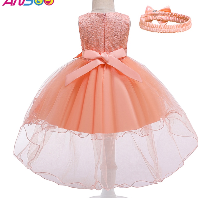 ANSOO Pretty Peach Children\'s Girl Birthday Princess Flower Orange Wedding Dress for Girl