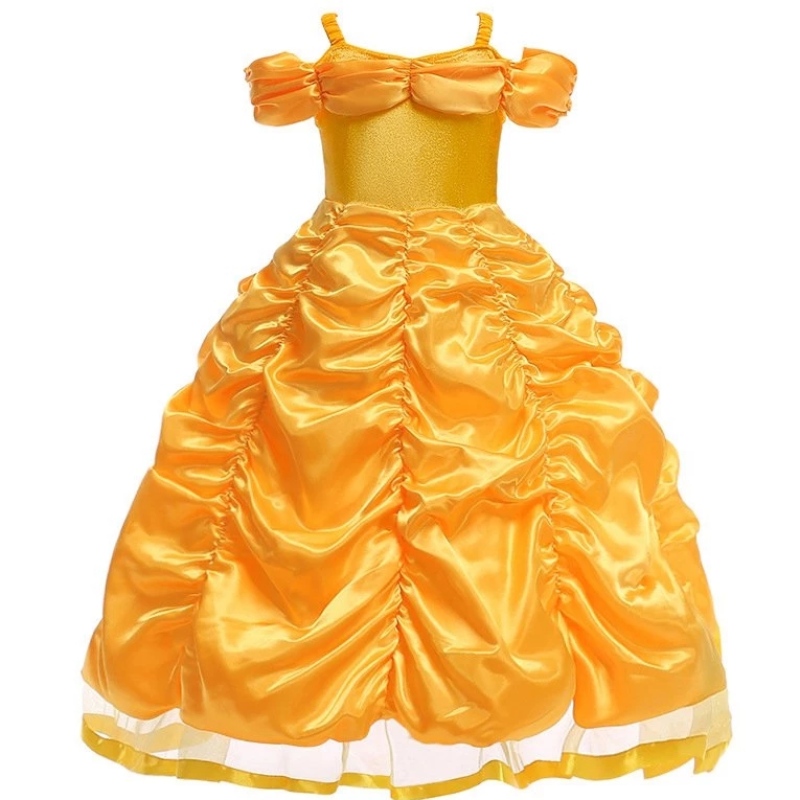 Belle Costume Girls Beauty and the Beast Princess klä upp barn axelfri skiktad bollklänning för Halloween