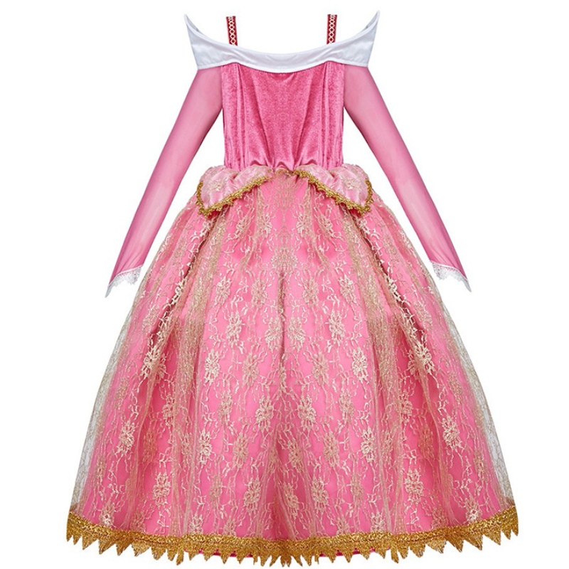 Flickor Deluxe Sleeping Beauty Princess Costume Långärmad tävlingsfest klänning Barn Fancy Dress Up Frocks 3-10T
