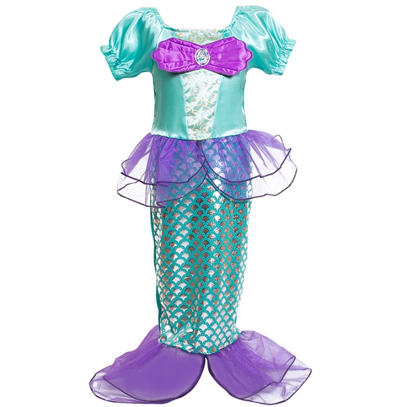 Flicka Little Mermaid Princess Fancy Dress Up kostym Barn Summerklänningar Kids Halloween födelsedagsfestkläder
