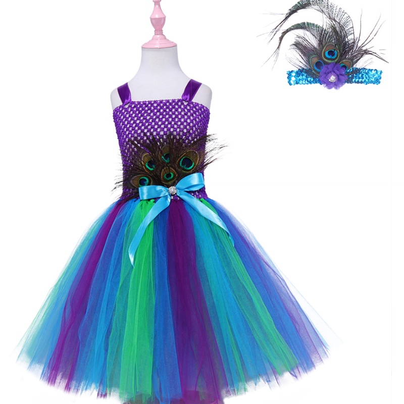 Barn \\\\ \'s Autumn Dress Peacock Feather Mesh kjol Baby Princess kjol tutu klänning