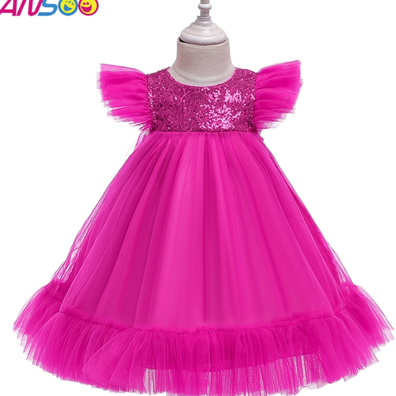 ANSOO European och American Pink Dress Girls \\\\ Nytt år GASE PRINCESS Dresses för 2-4 år barn