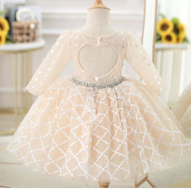 Baige Oem Children\'s aftonklänning Princess Girl Fluffy Yarn Flower Piano Costume Host Birthday Frock