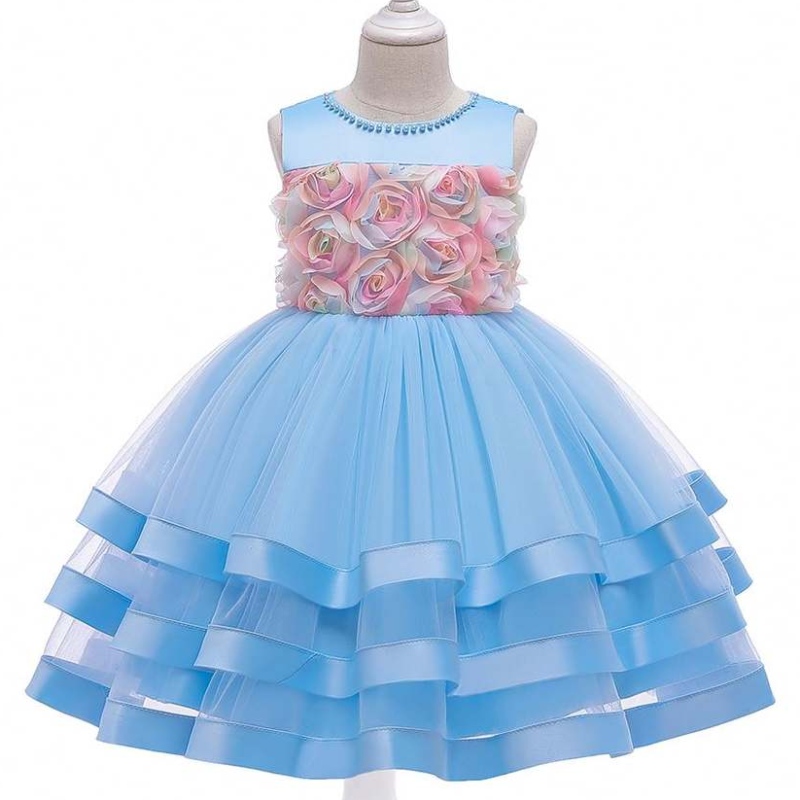 2020 Senaste klänningstävlingar Girls Dress Kids Floral Layered Designs Ball Gowns for Children L5196