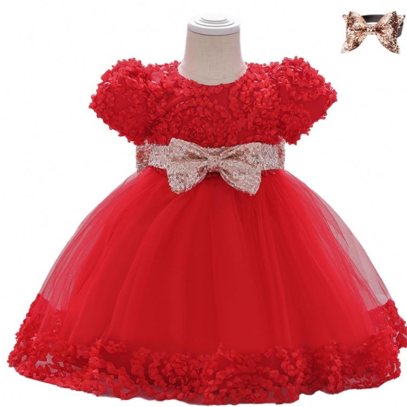 Baige New Design Kids Födelsedagsklänningar Fashionabla kläder för barn med paljett L1941XZ