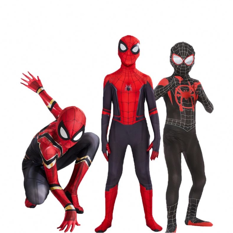 Högkvalitativ spiderman kostym snygg klänning vuxen och barn halloween kostym röd svart spandex 3d cosplay kläder