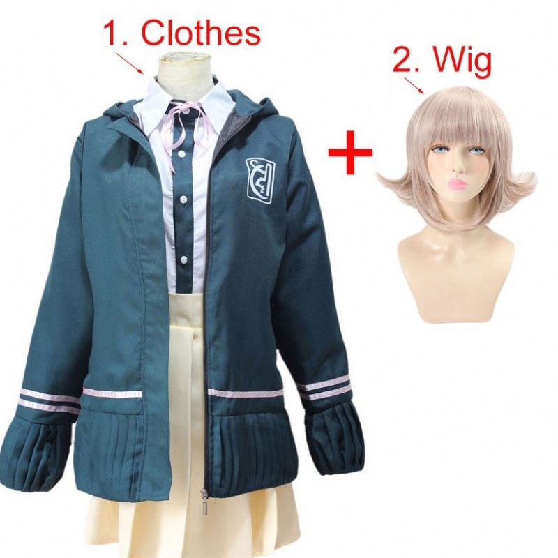 Gymnasieelever enhetlig anime danganronpananami chiaki cosplay kostym långärmad kort kjol loli kjol