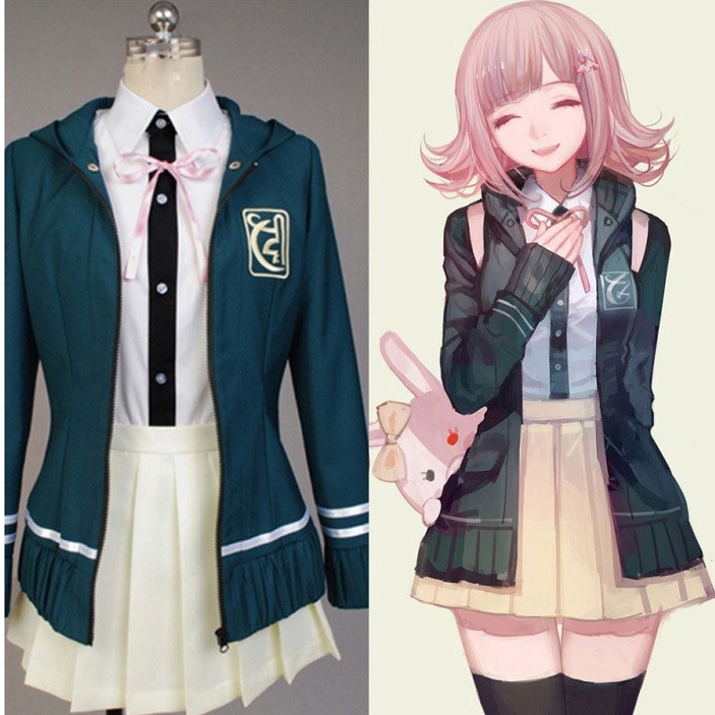 Gymnasieelever enhetlig anime danganronpananami chiaki cosplay kostym långärmad kort kjol loli kjol