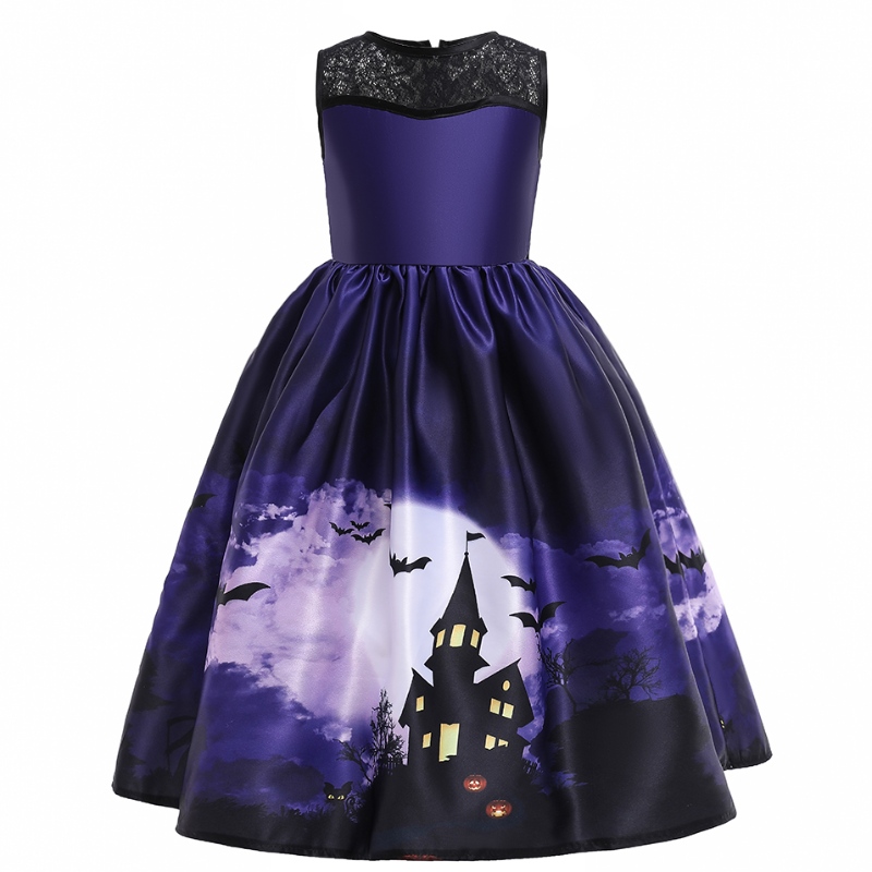 2022 Halloween Dress Bat tryckt ärmlös vintage klänning