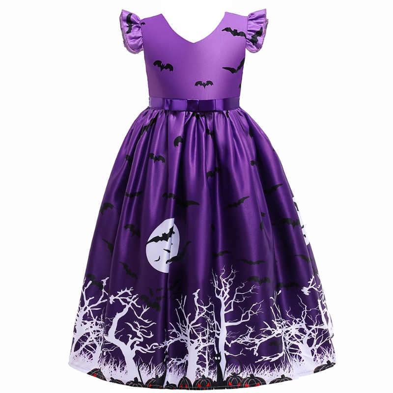 Barn flickor avslappnad klänning bat tryckt halloween kostym fancy klänning kläder