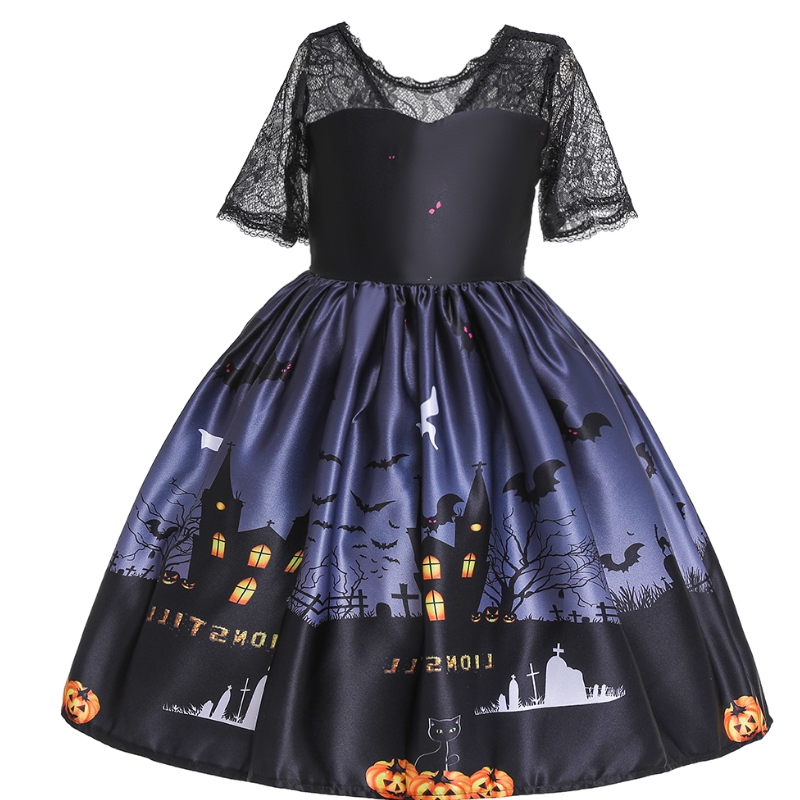 Hallowen Princess Dress Lace Tube Top Dress Ghost Print Children \\\\ \'s klänning