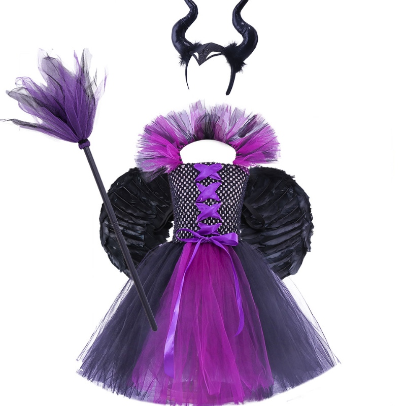 Amazon Hot Selling Children\'s Halloween Dress Girls Tutu Dress Witch Dress pannband