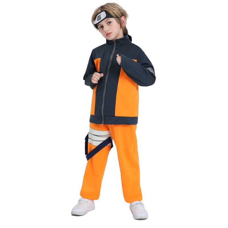 Redo att skeppa Stock Fast Dispatch Kid Boys Halloween Anime Uzumaki Cosplay Costume Zipper Up Jackets Pants Full Outfit Set